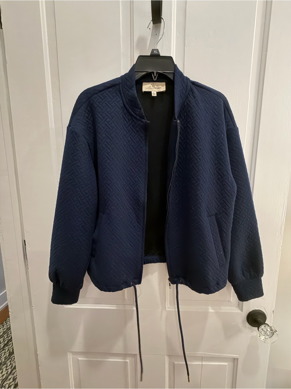 Quilted Navy Bomber Jacket